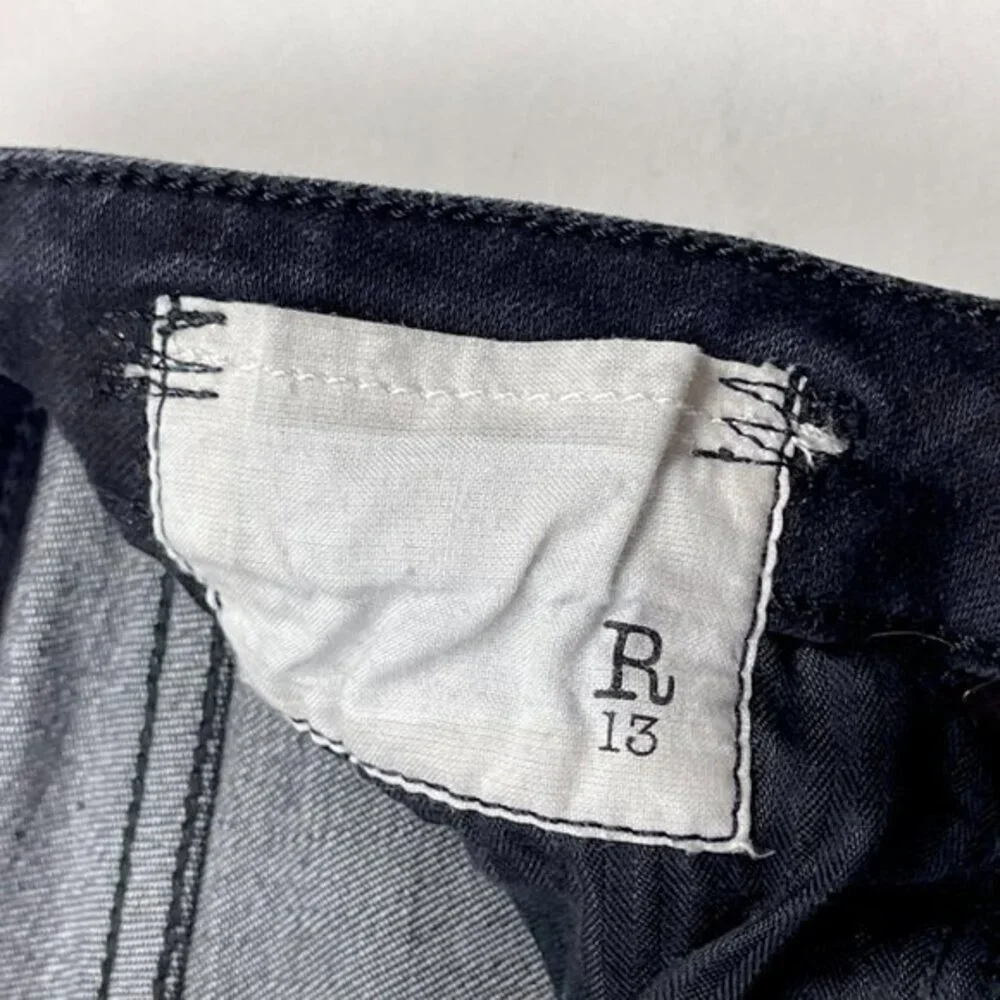 R13 Italy Kate Skinny Raw Hem Jeans Dark Moon Women 26 Stretch Cotton Distressed